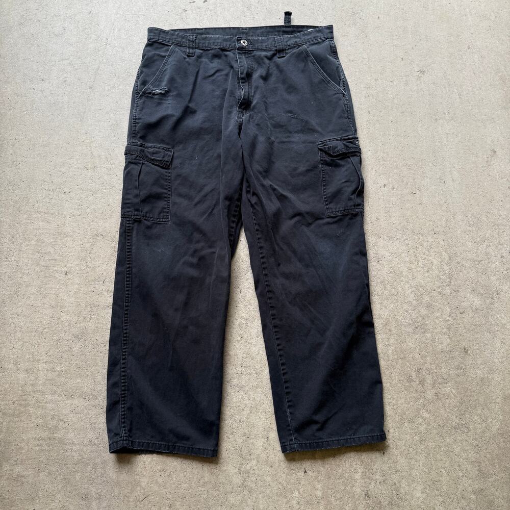 Men's Wrangler Black Baggy Legacy Twill Multi-Pocket Cargo Pants Sz 36 x 32 y2k